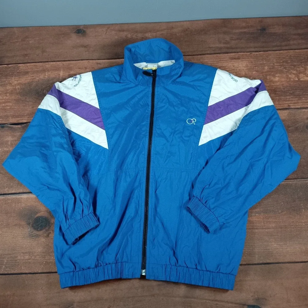 Ocean Pacific Windbreaker Jacket Blue Purple White Zip Up Track Jacket Mens L